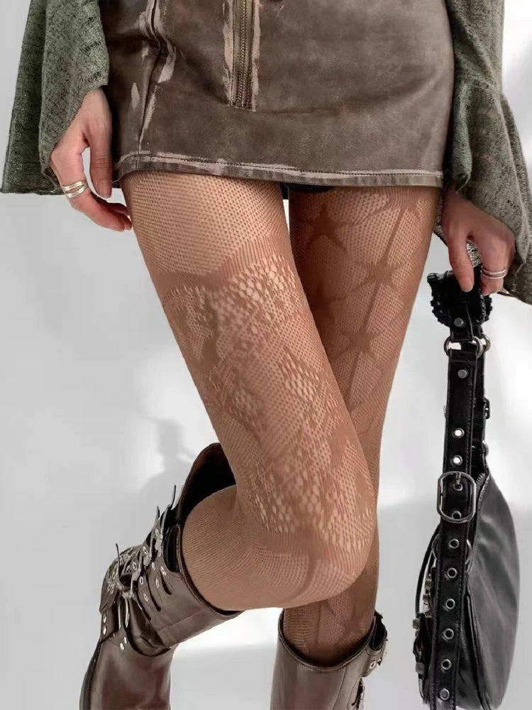 Fishnet Star Print Pantyhose