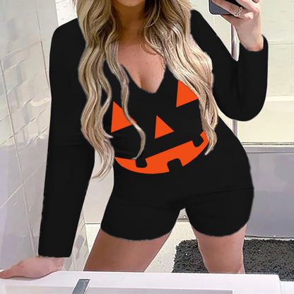 Halloween Print Long-Sleeve Jumpsuit