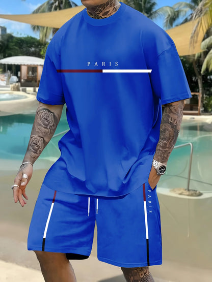 Striped Print Short-Sleeve Sports Set