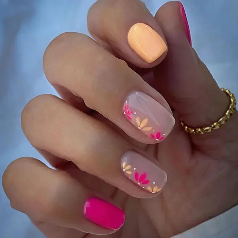 Pink Floral Press On Nails