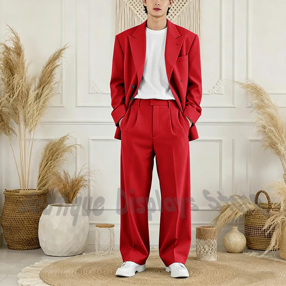 Peak-Lapel Loose Casual Suit Set