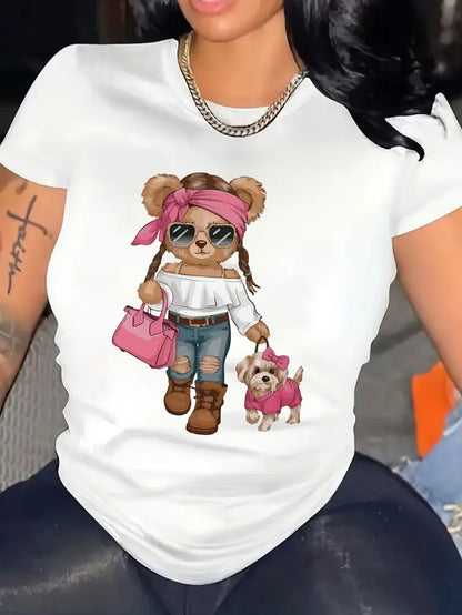 Bear Print Crew-Neck T-Shirt