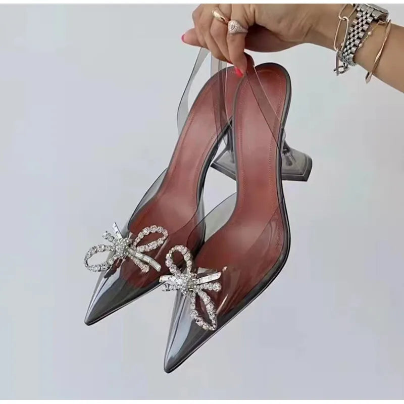 Rhinestone Bow Transparent Pumps