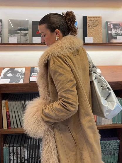 Spliced Faux Fur Overcoat