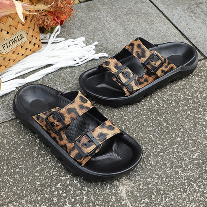 Leopard Buckle Summer Slides