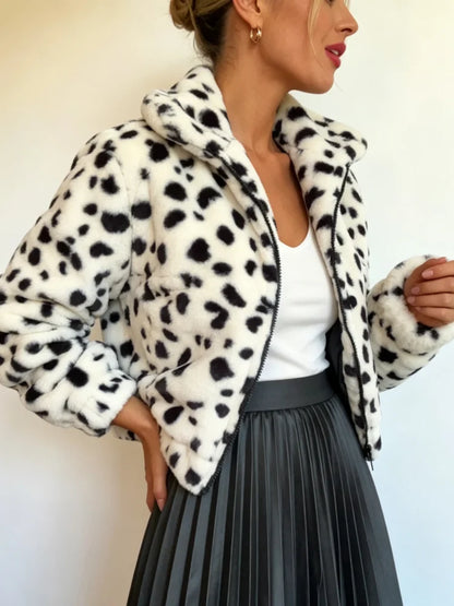 Dalmatian Print Cropped Zip Jacket