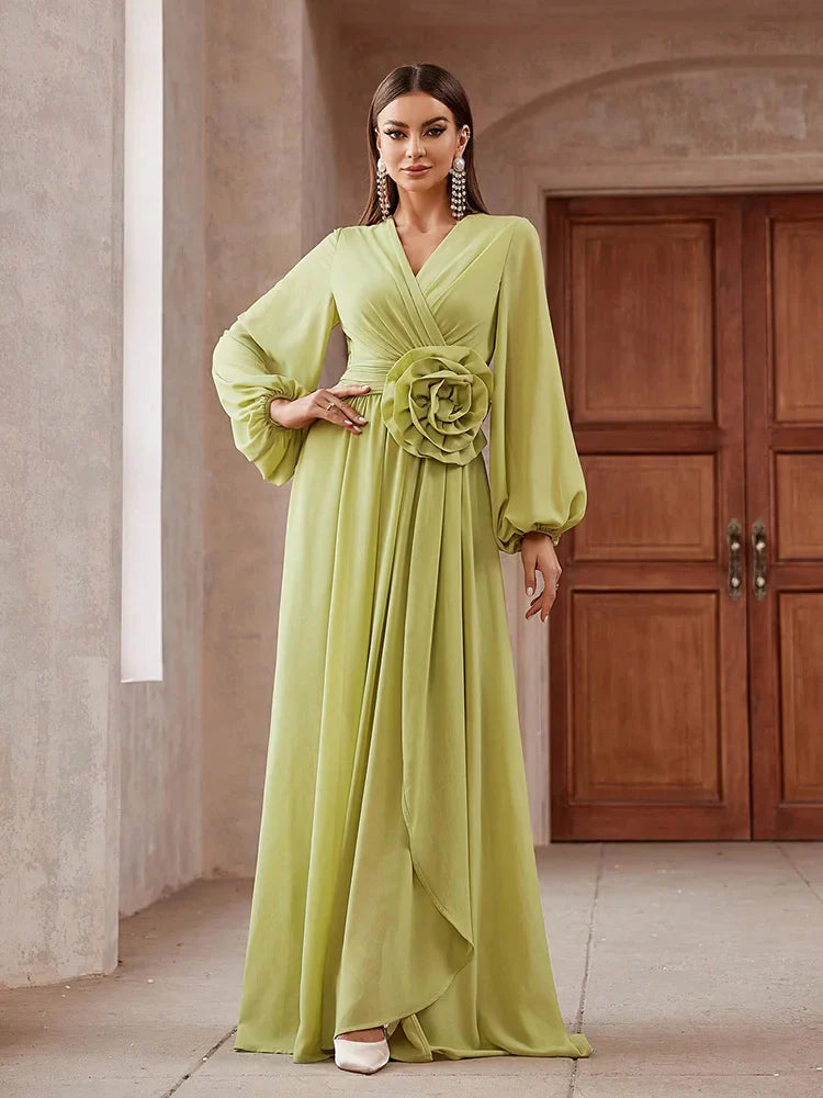 Elegant Floral Lantern Sleeve Dress