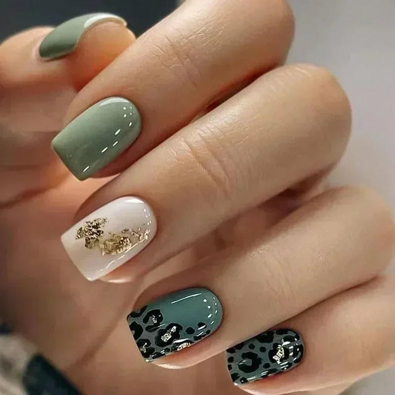 Green Leopard Press On Nails