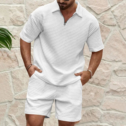Plaid Lapel Short-Sleeve Sports Suit