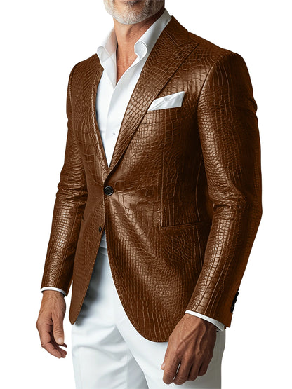 Crocodile PU Leather Suit Blazer