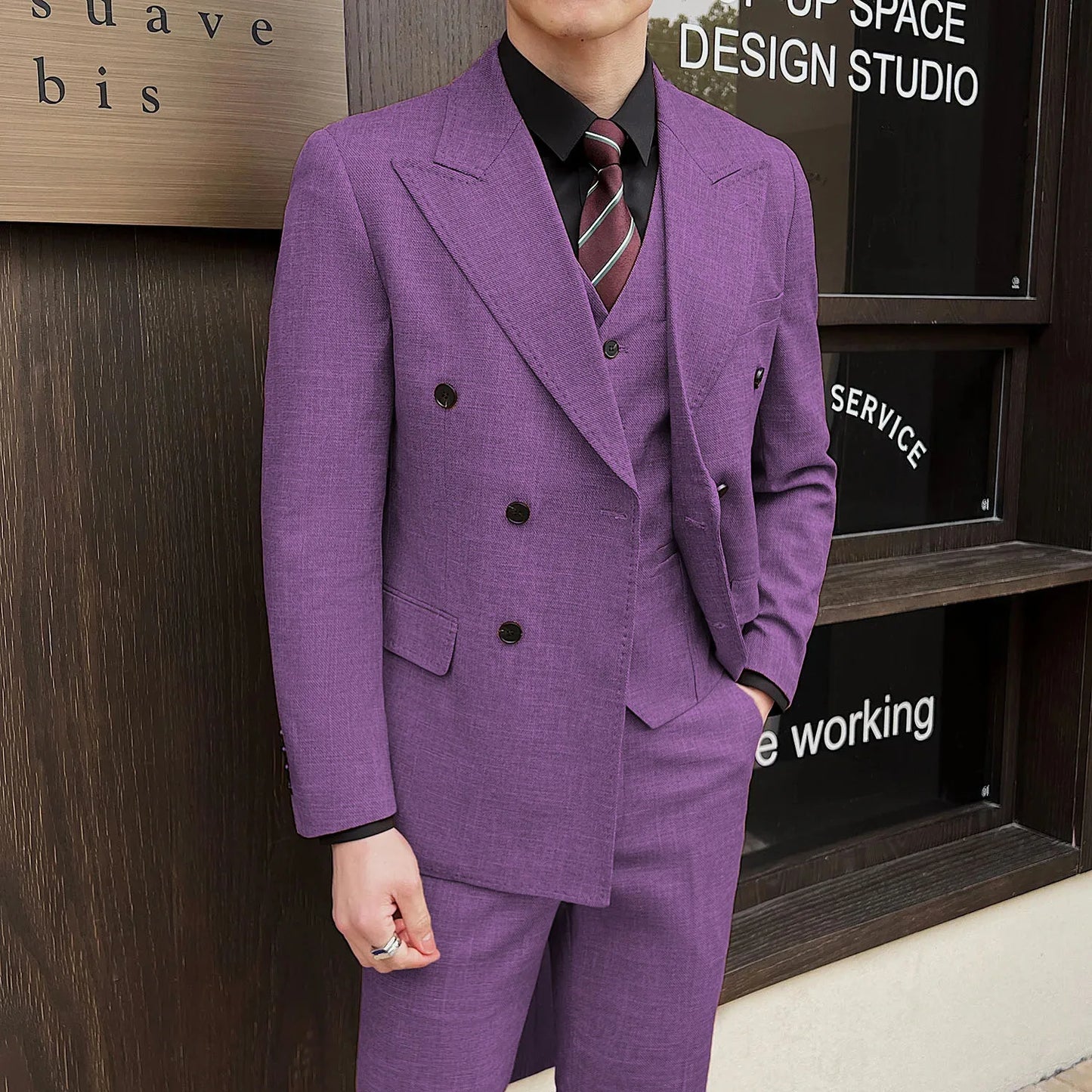 British Linen Slim Groom Suit Set