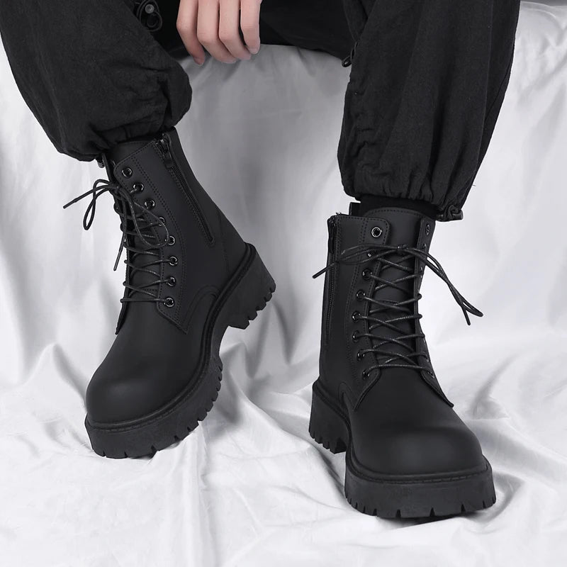 Black Leather Lace-up Boots