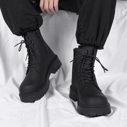 Black Leather Lace-up Boots