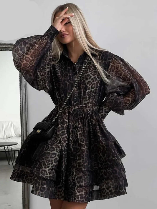 Leopard Print Ruffle Mini Dress
