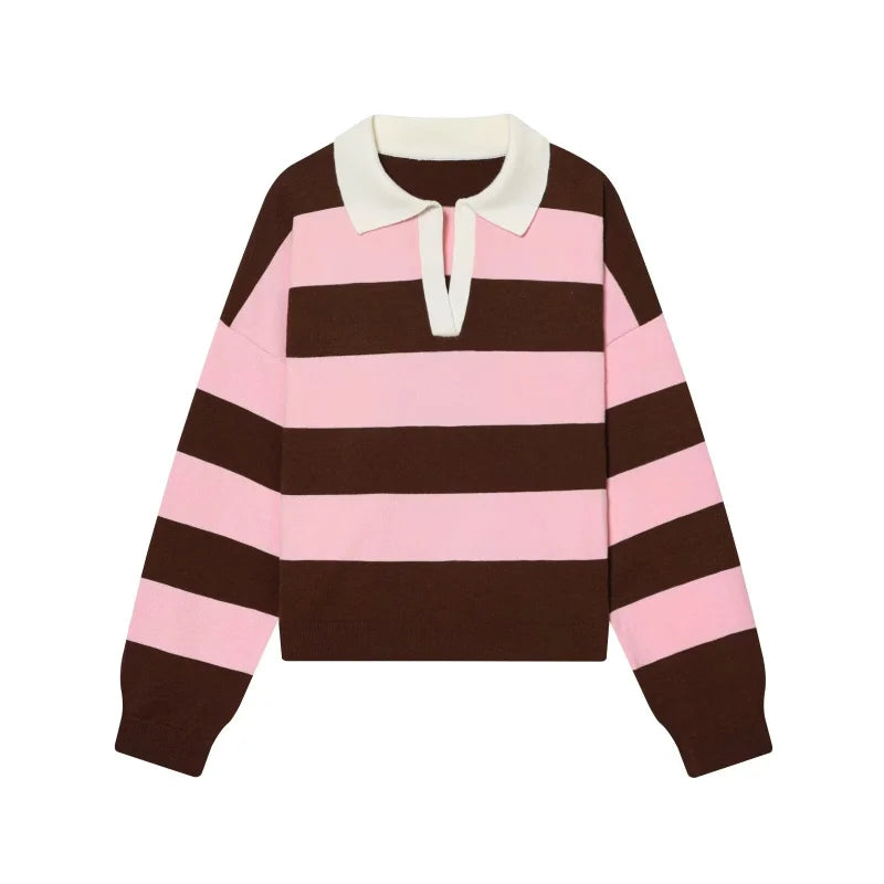 Yellow Striped Polo Neck Sweater