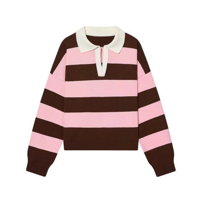 Yellow Striped Polo Neck Sweater