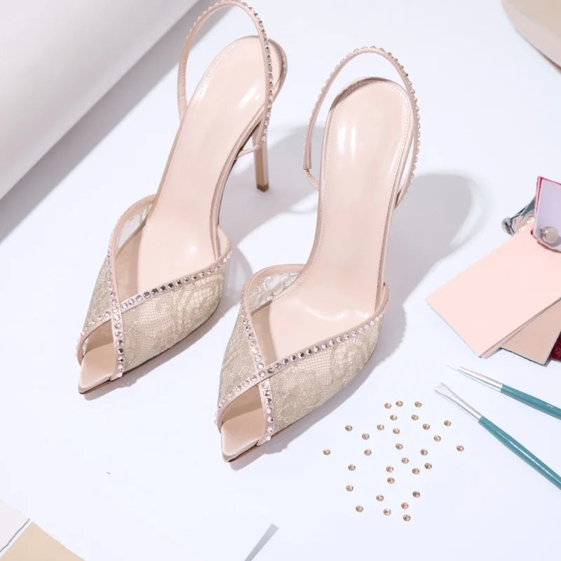 Elastic Strap Thin Heel Sandals