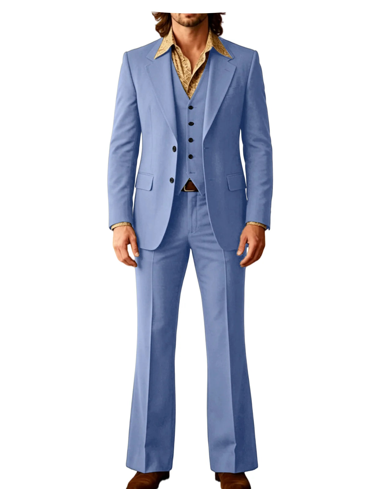 Retro Bell-Bottom Three-Piece Suit
