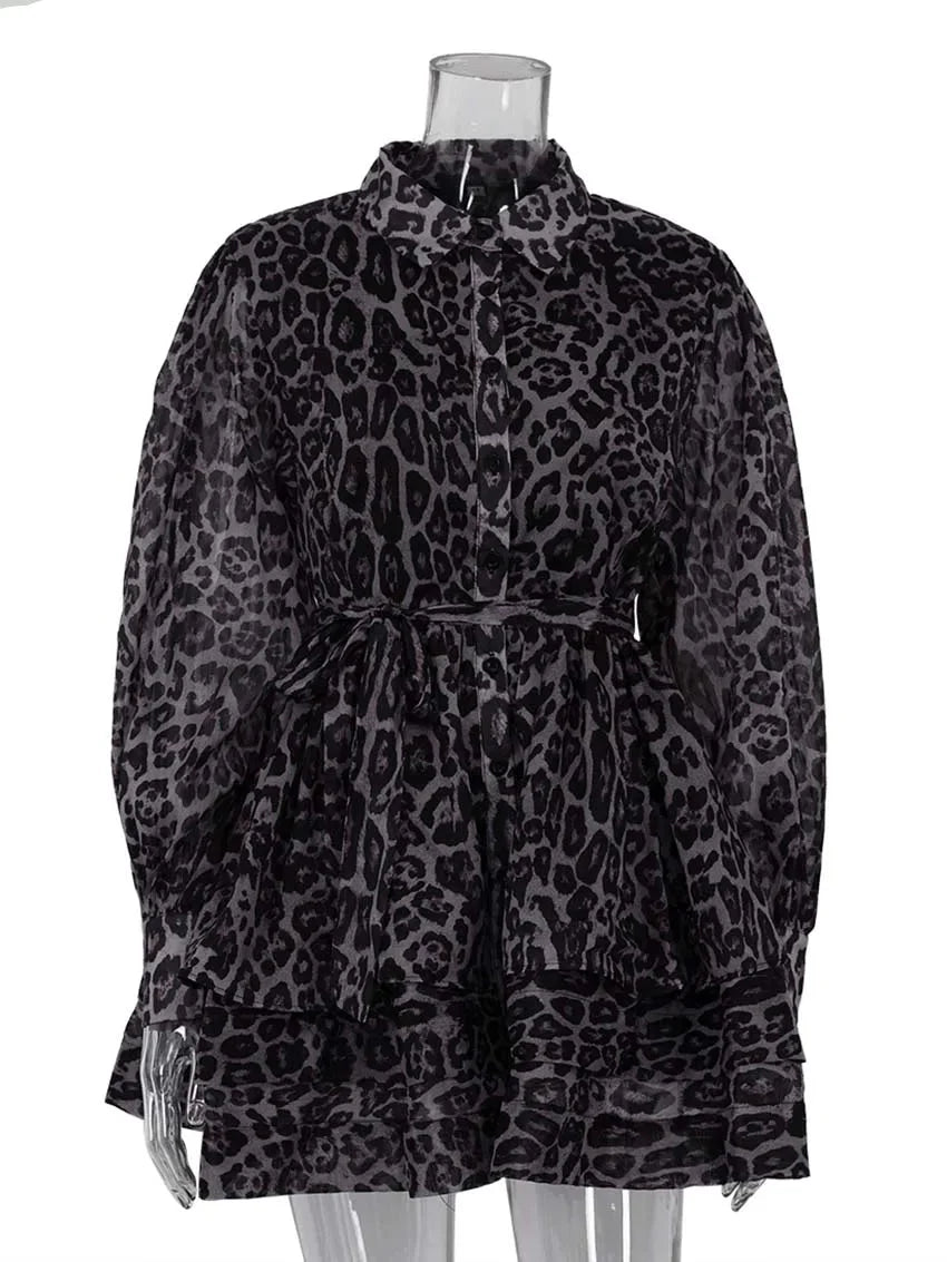 Leopard Print Ruffle Mini Dress