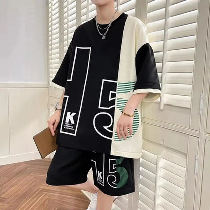 Letter Print Street Style Shorts Set