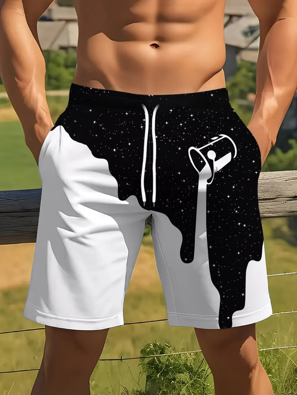 Coconut Tree Print Swim Trunks