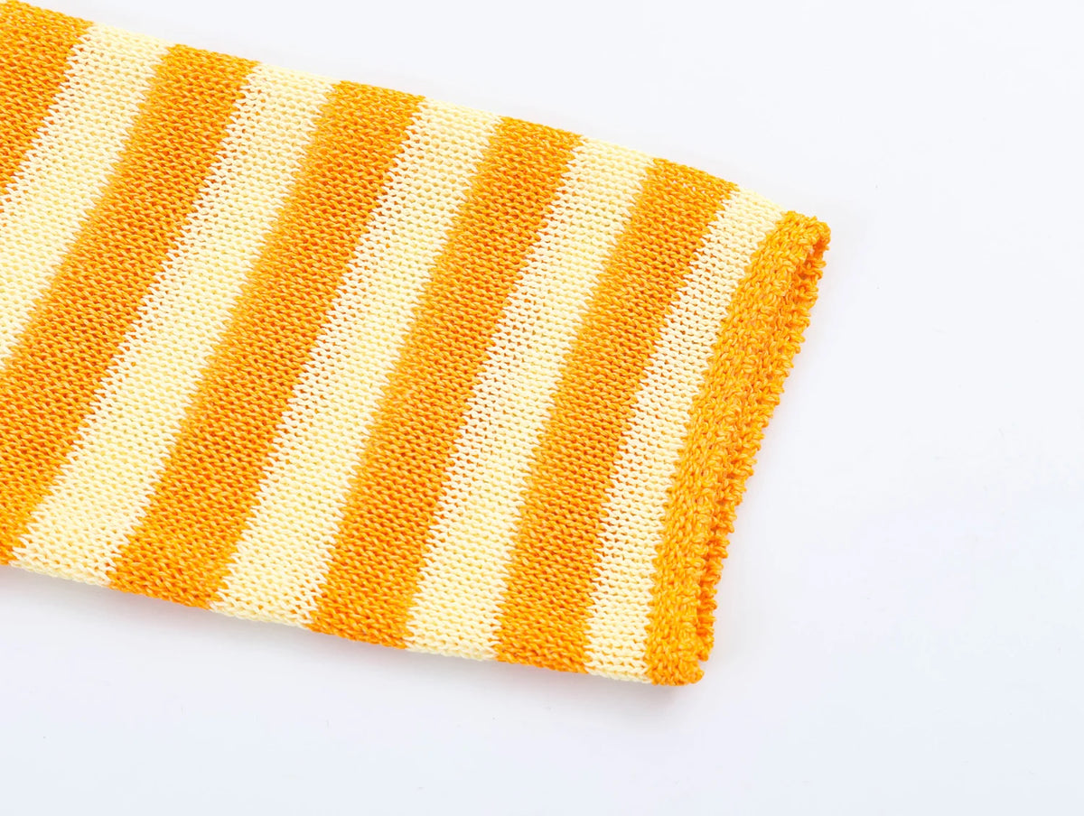 Orange Striped Cropped Cardigan