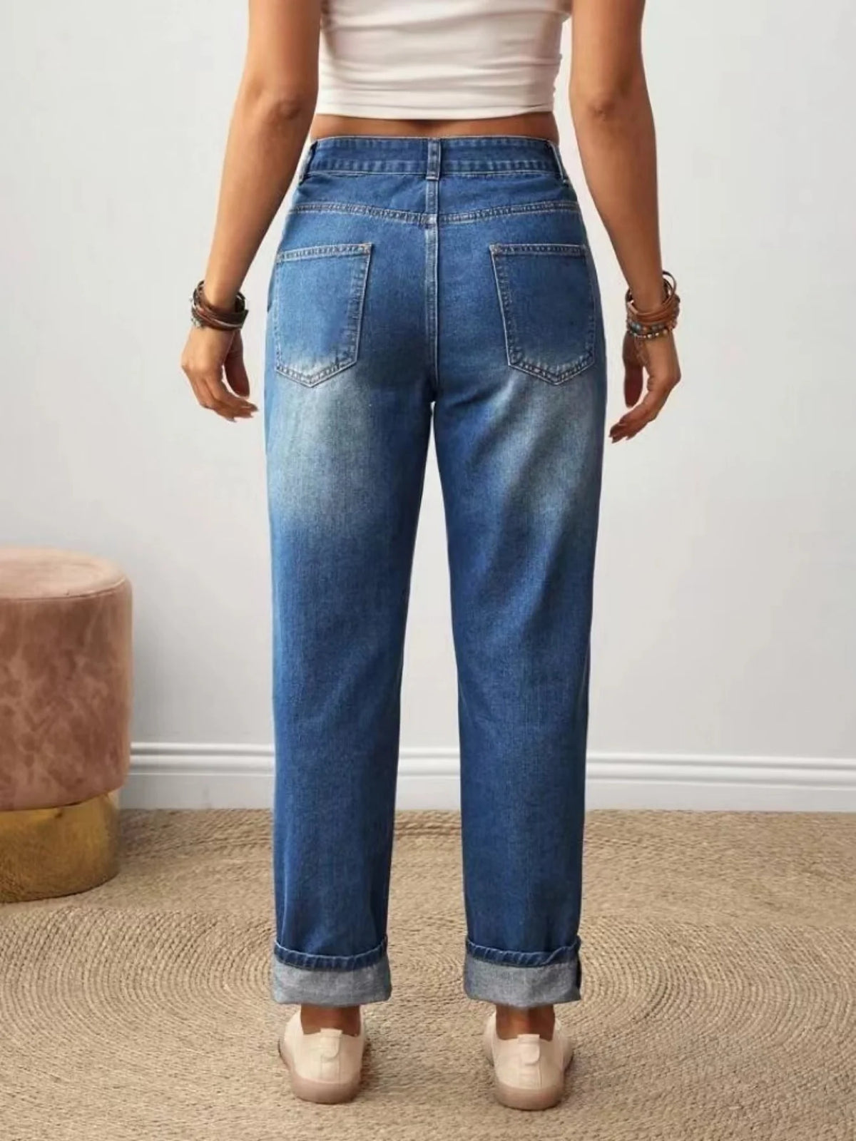 Floral Embroidered Straight Jeans