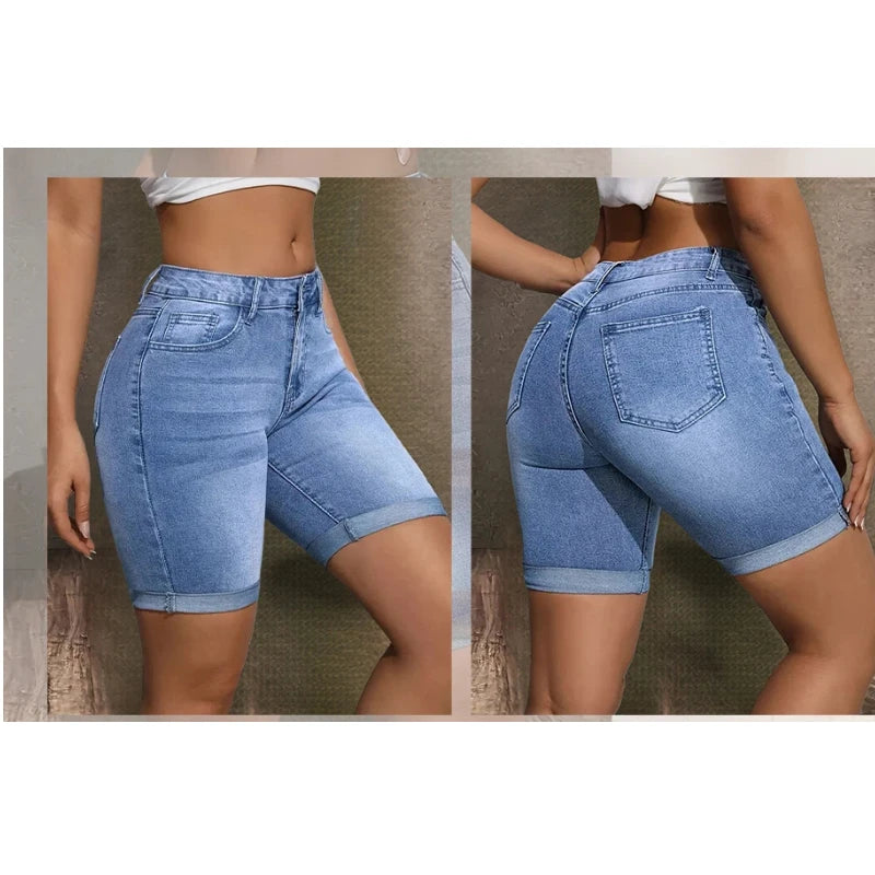 Rolled-Cuff Denim Bermuda Shorts