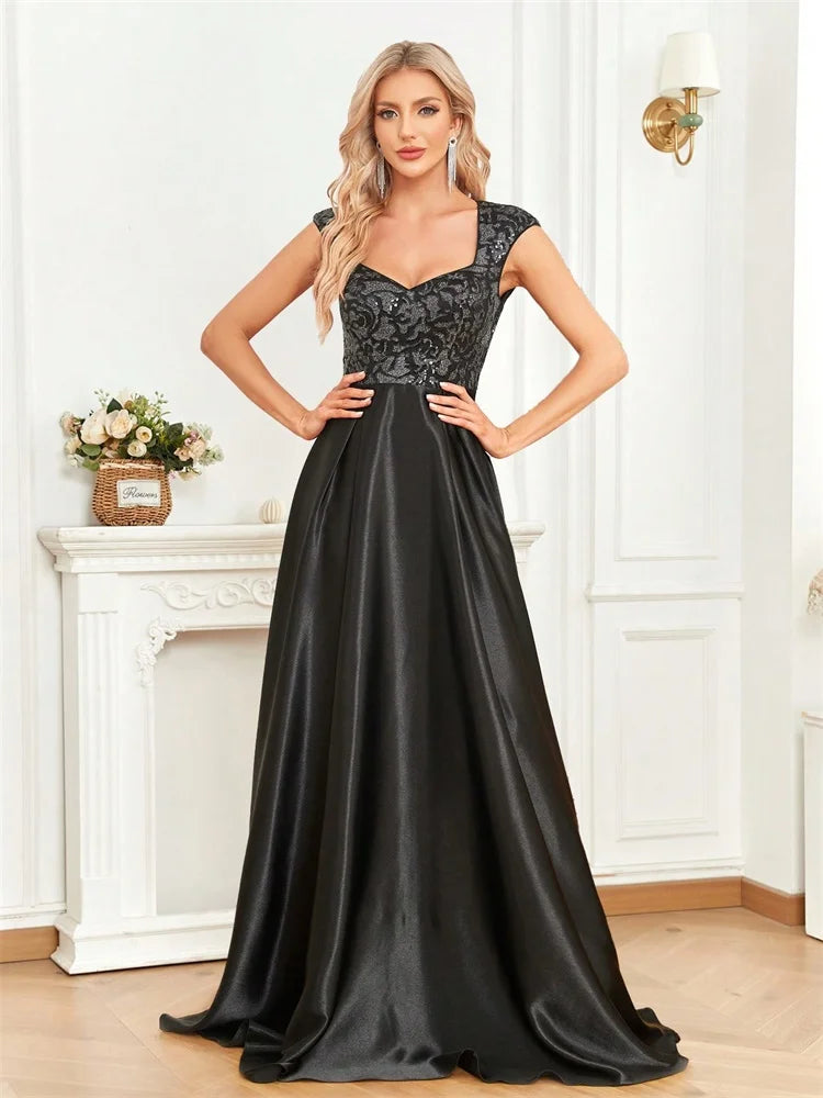 Luxury U-neck Black Formal Evening Dress