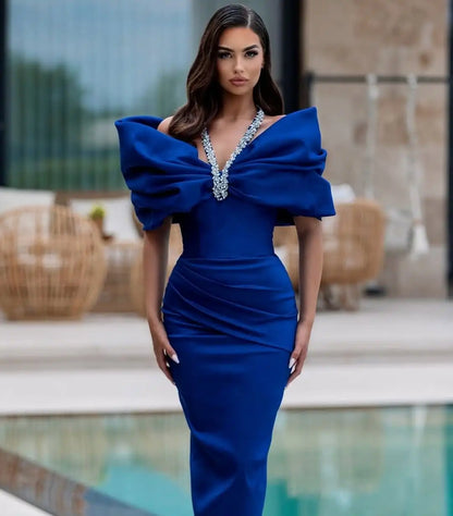 Celurvei Crystal Ruffle Halter Bandage Dress