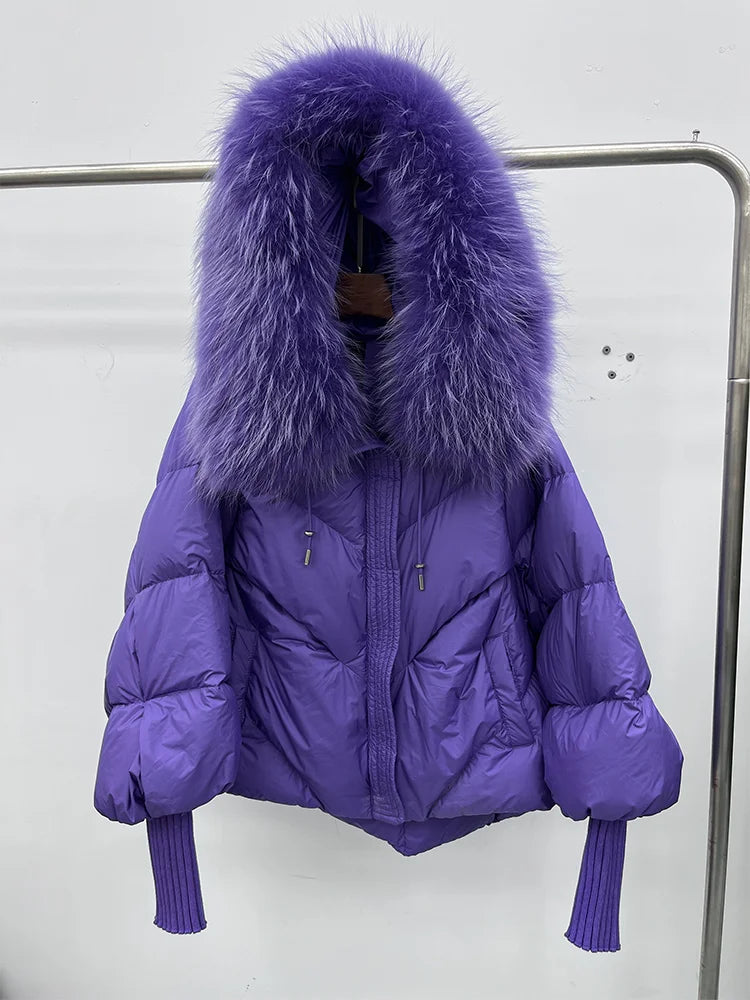 Hooded Puffer Coat with Fur Collar