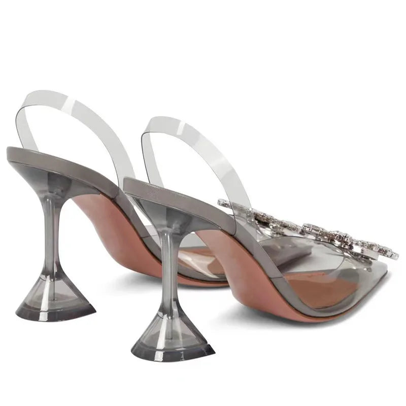 Rhinestone Bow Transparent Pumps