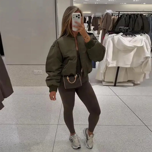 Lantern Sleeve Bomber Jacket