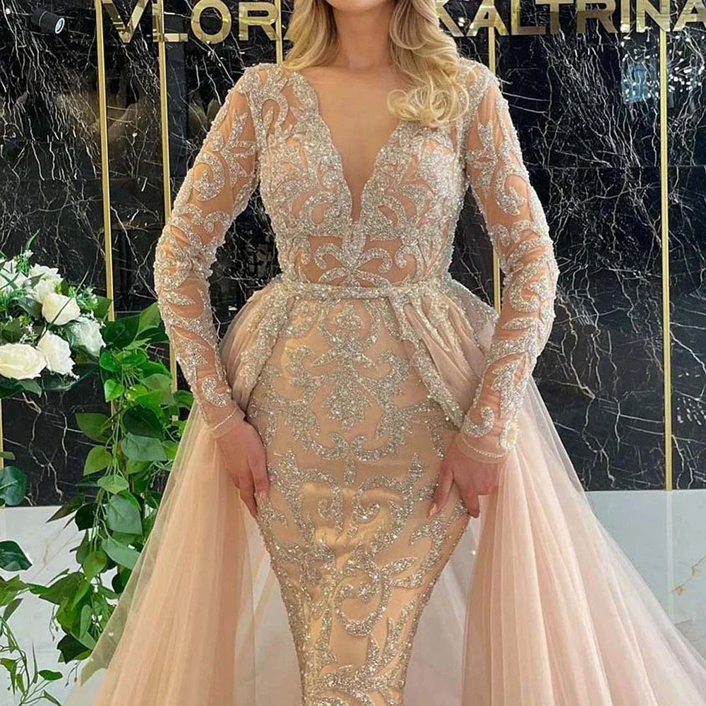 Gold Sequin V-Neck Evening Gown