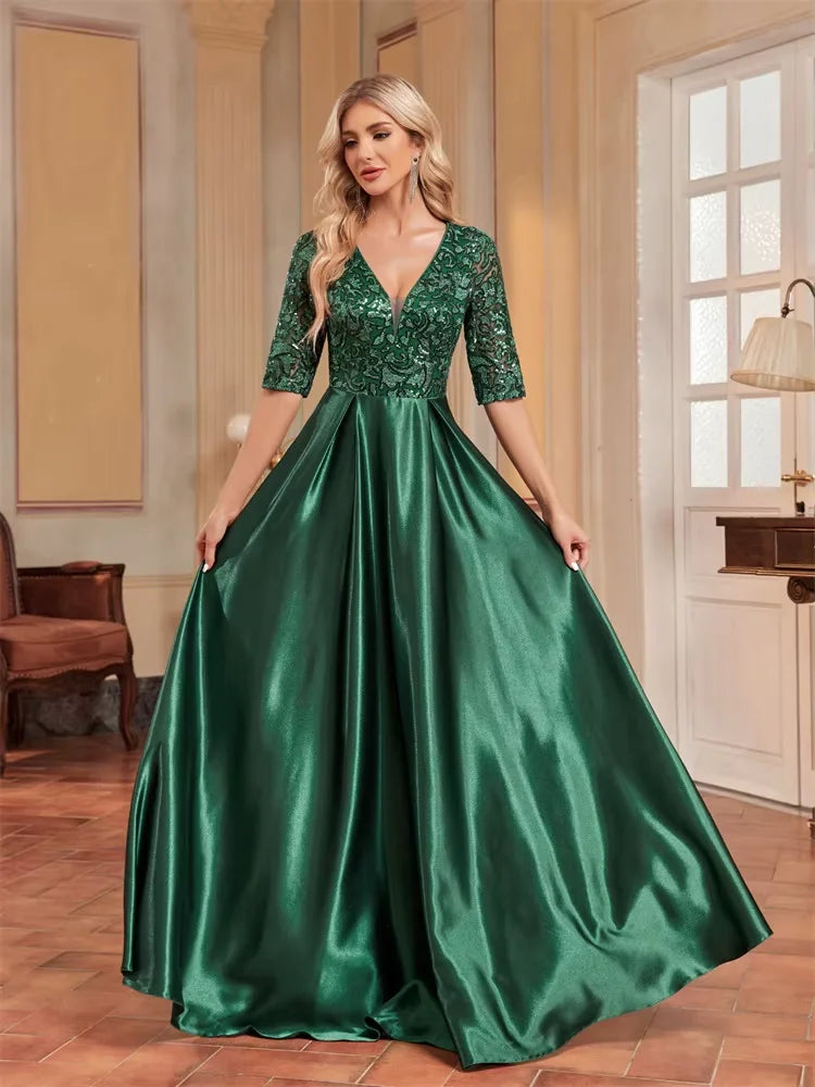 Abstract Satin V-Neck Dress