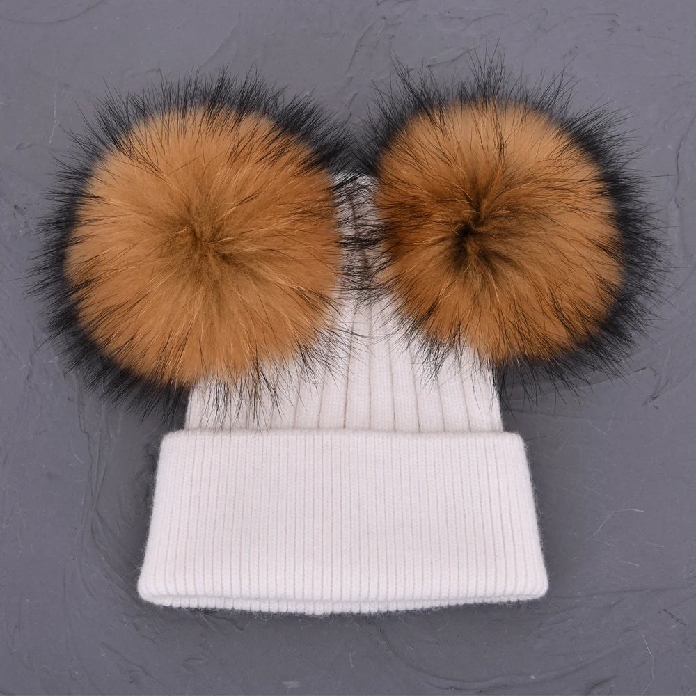 Double Fur Pompom Beanie