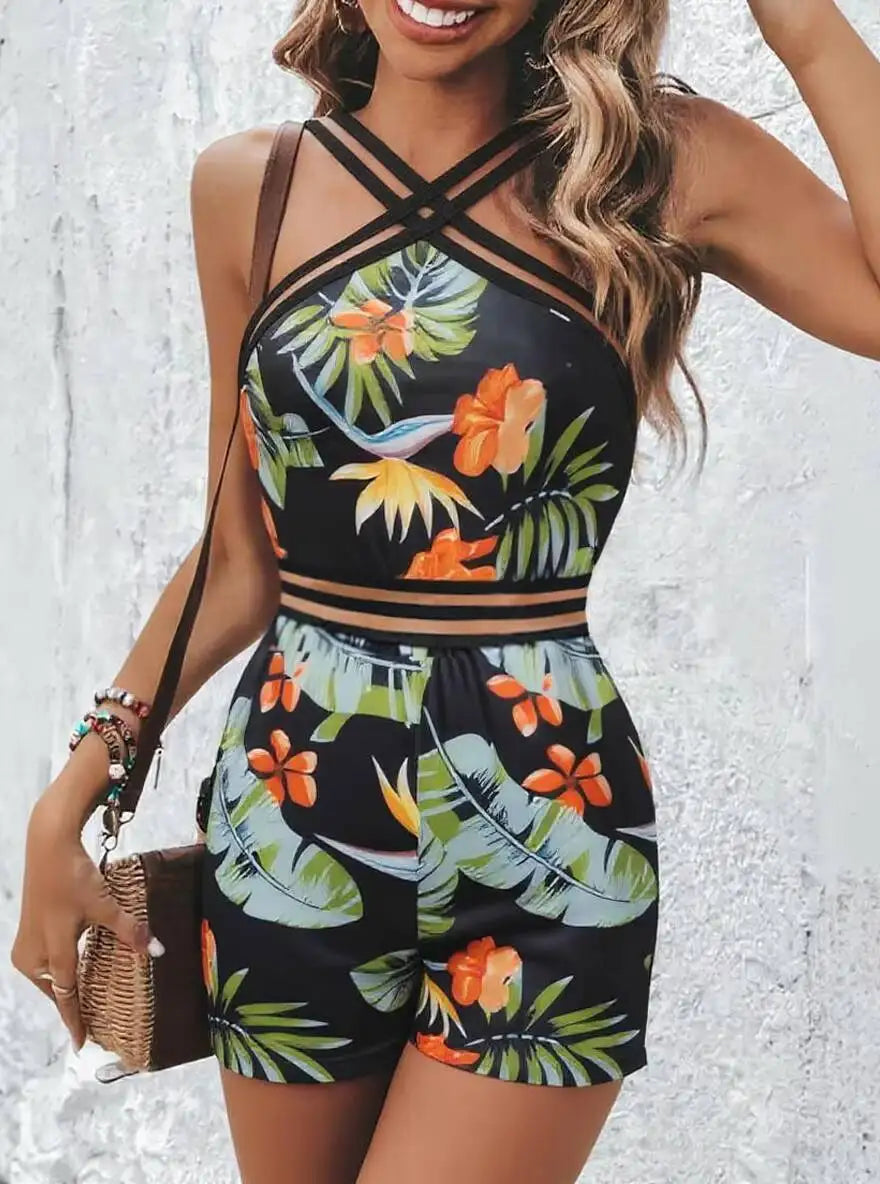 Floral Cross-Strap Romper
