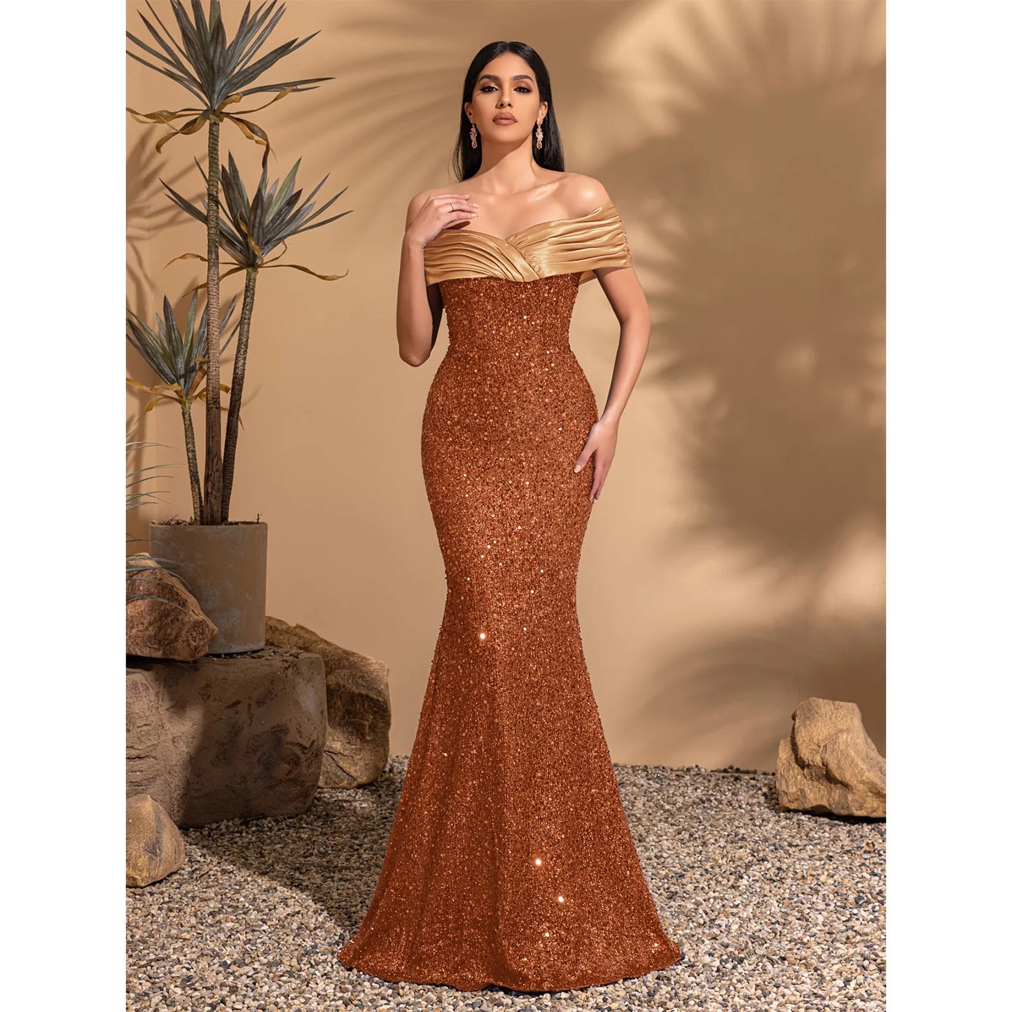 Off-The-Shoulder Pleated Hip-Hugging Dress