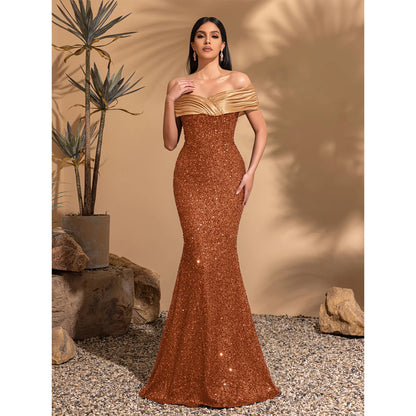 Off-The-Shoulder Pleated Hip-Hugging Dress