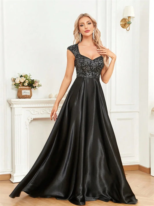 Luxury U-neck Black Formal Evening Dress