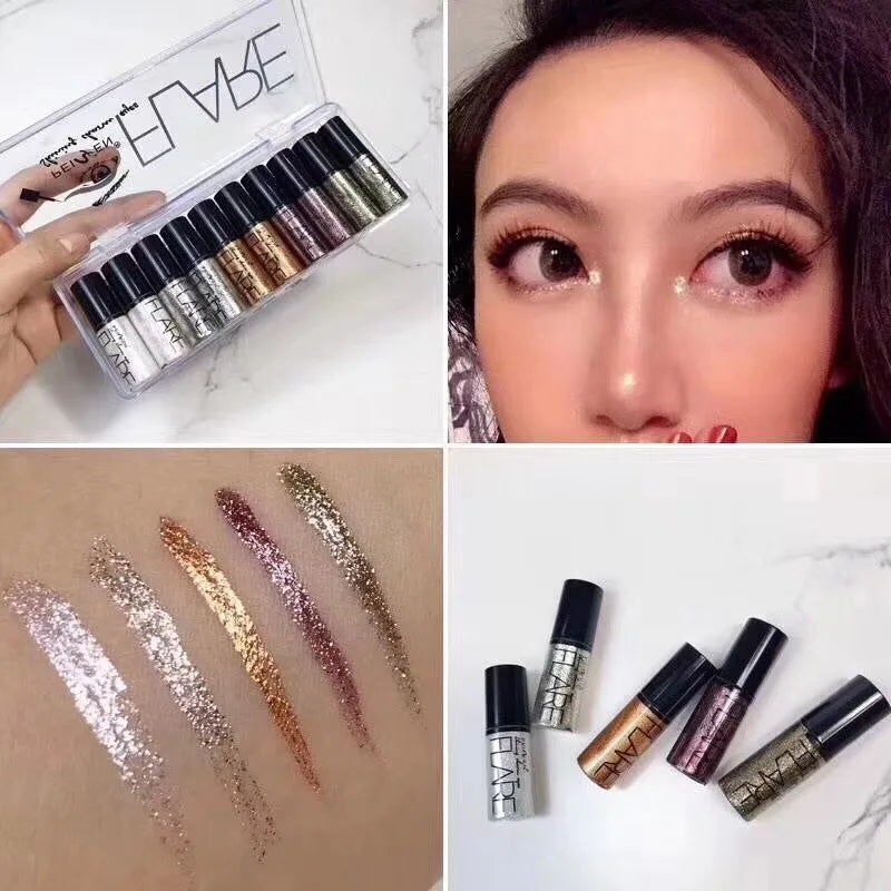 10Pcs Glitter Eyeliner Set