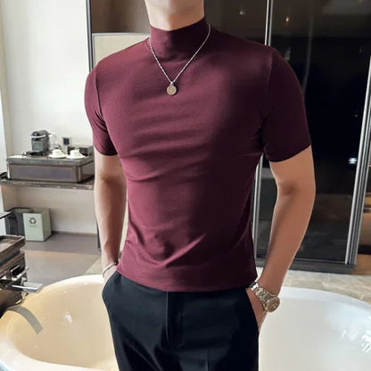 Korean Slim Half High-Neck T-Shirt