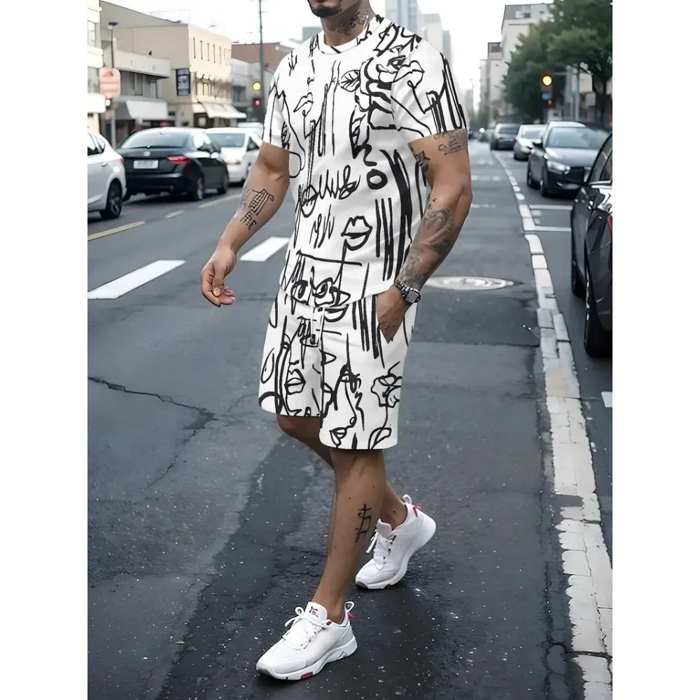 Letter Print T-Shirt Shorts Set