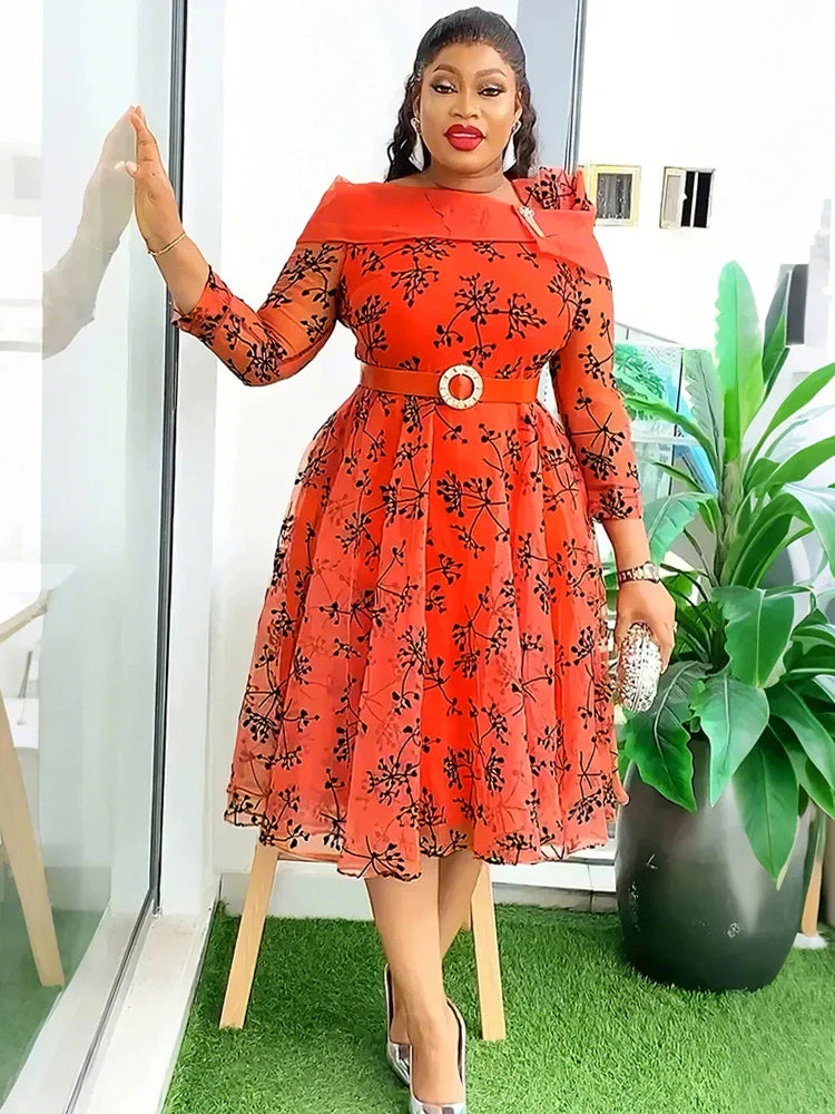 Wedding Print Midi Evening Dress