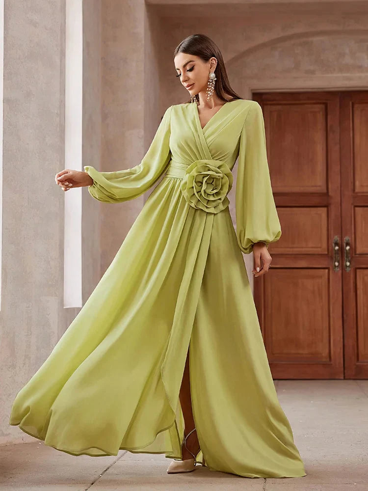 Elegant Floral Lantern Sleeve Dress