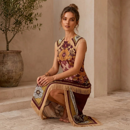 Scarf Print Asymmetrical Wrap Dress