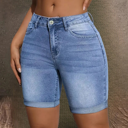 Rolled-Cuff Denim Bermuda Shorts