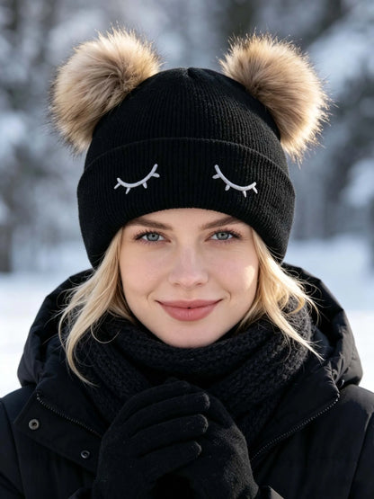 Double Pom Pom Knit Beanie