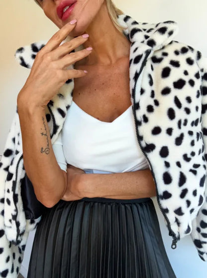 Dalmatian Print Cropped Zip Jacket