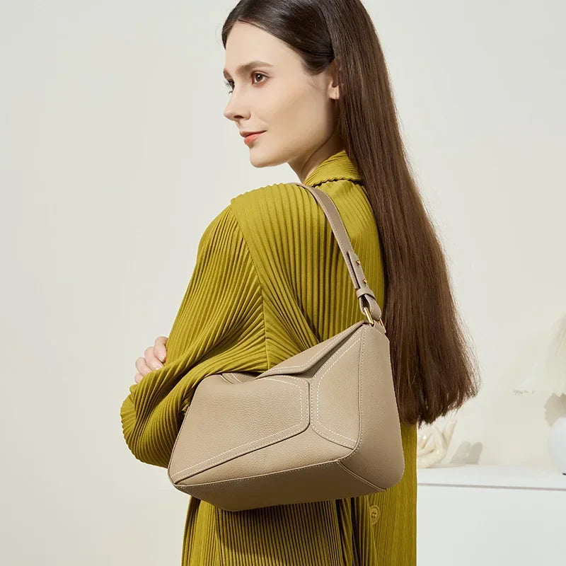 Cowhide Geometric Shoulder Bag